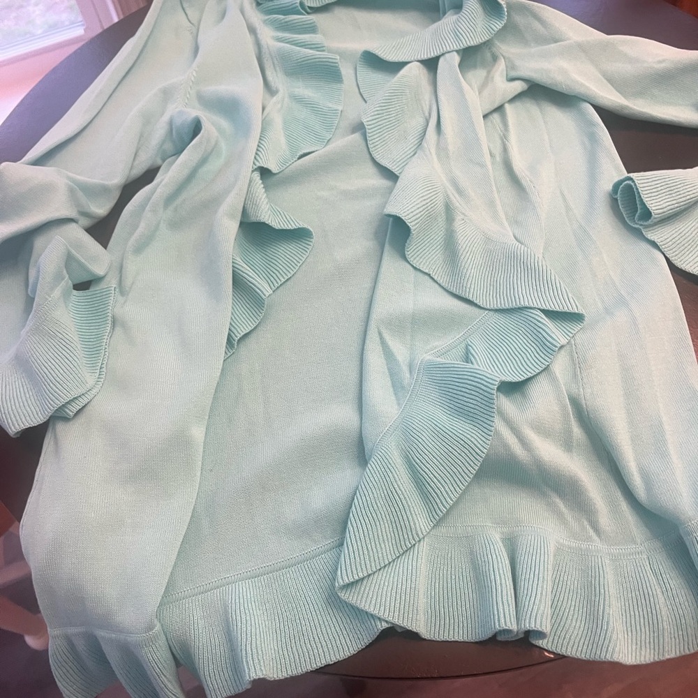 Lilly Pulitzer Light Aqua Ruffle-Trim Cardigan